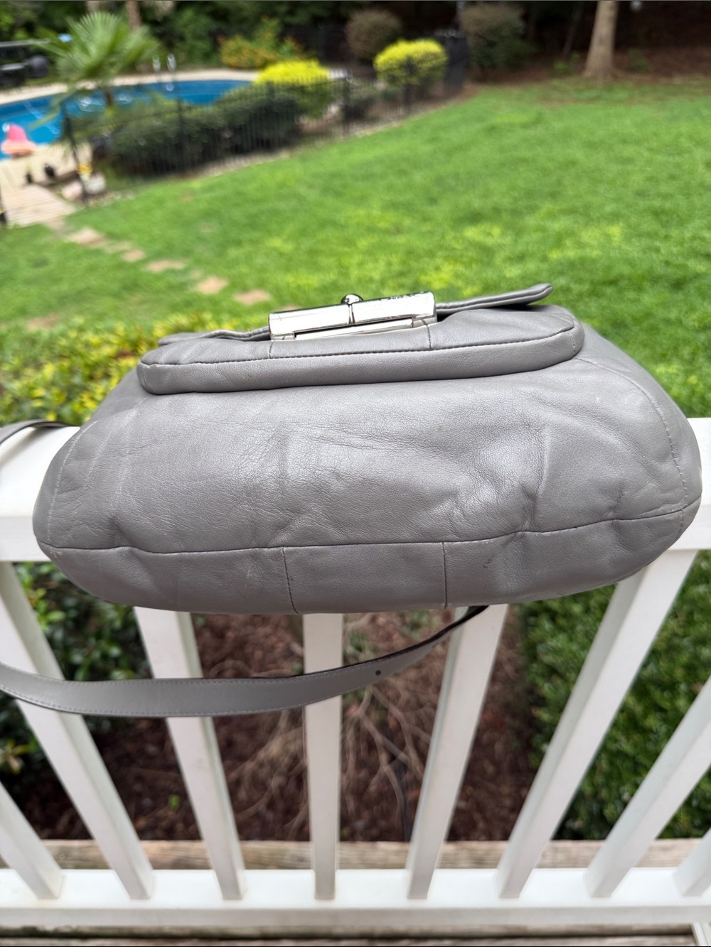Coach Kristen Gray Leather Shoulder Bag with Polished Silver Turnlock XB Strap - Picture 13 of 17